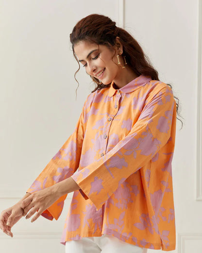 Lavender Rose Print Oversize Shirt