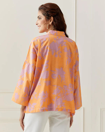 Lavender Rose Print Oversize Shirt