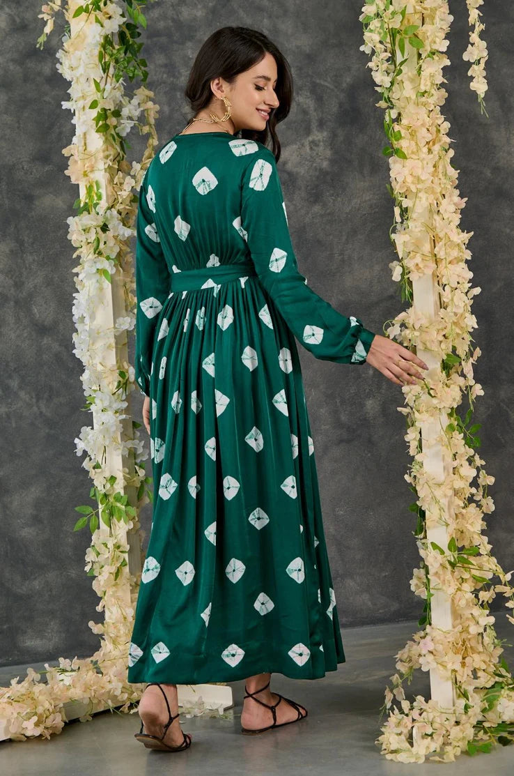 Zoom Bandhani Modal Satin Maxi Dress