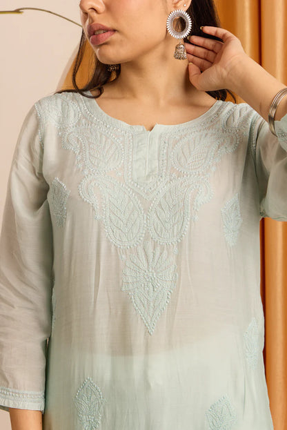 Misty Teal Chikankari Ombre Kurti