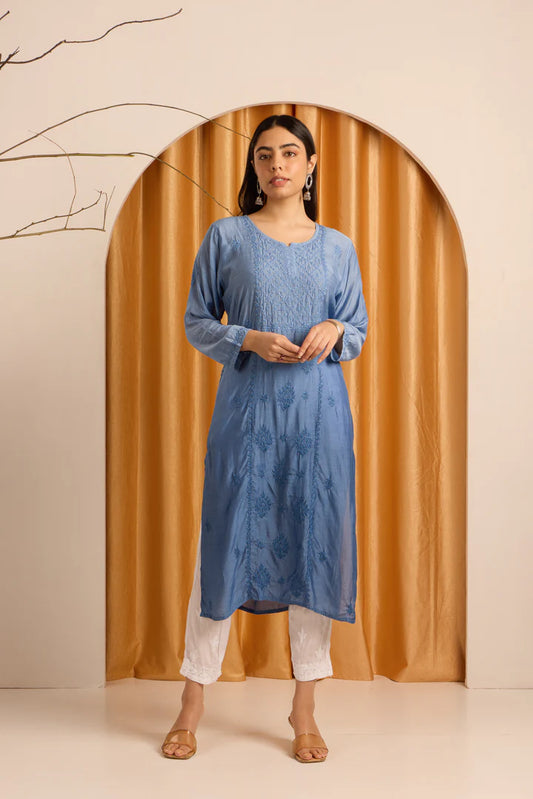 Sapphire Blue Chikankari Ombre Kurti