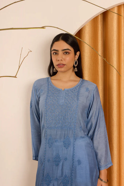 Sapphire Blue Chikankari Ombre Kurti