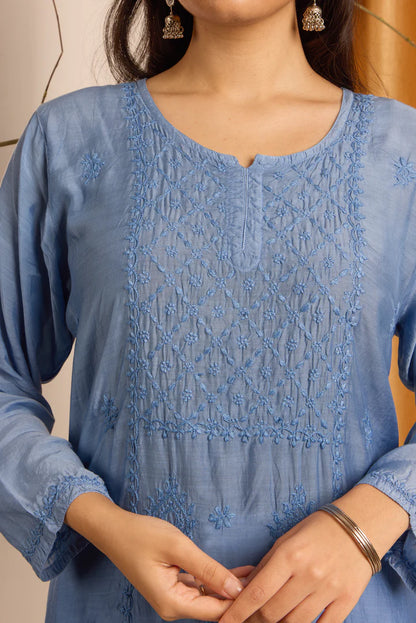 Sapphire Blue Chikankari Ombre Kurti