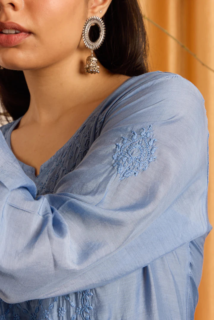 Sapphire Blue Chikankari Ombre Kurti