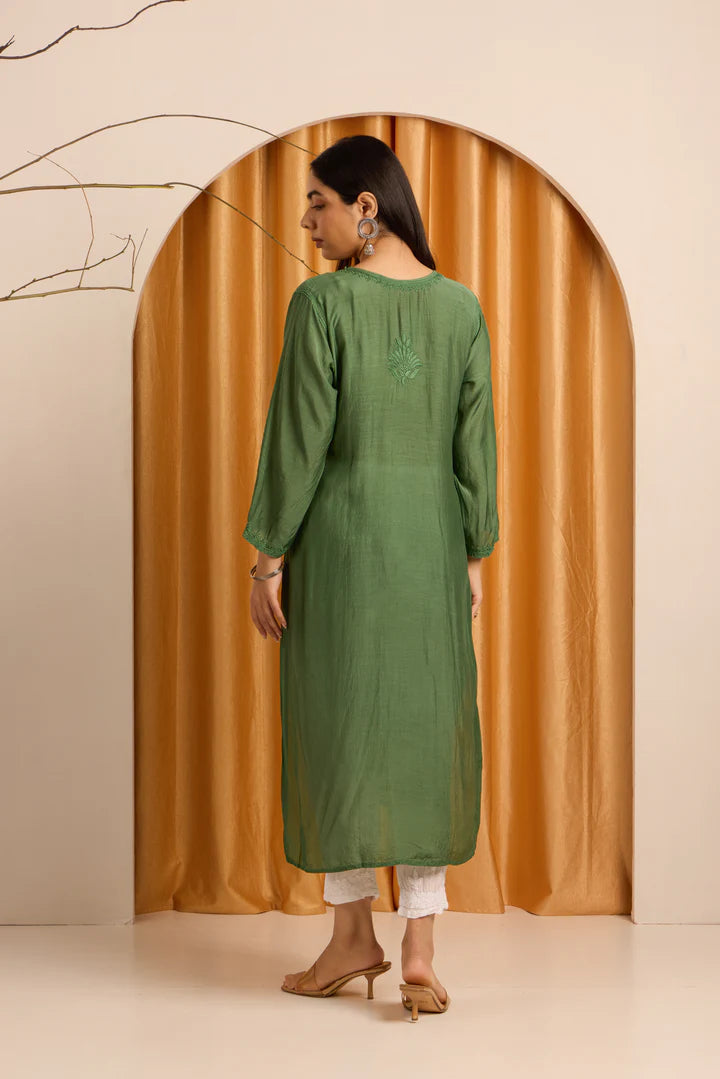 Enigmatic Chikankari Dark Green Kurti