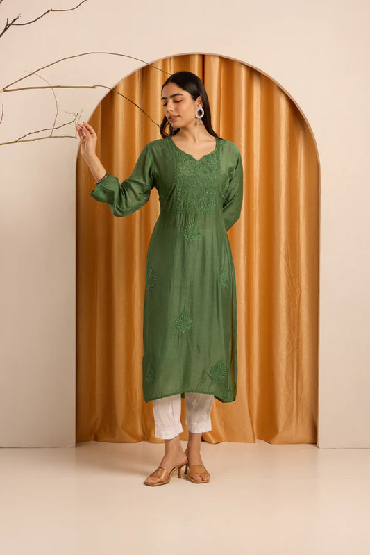 Enigmatic Chikankari Dark Green Kurti