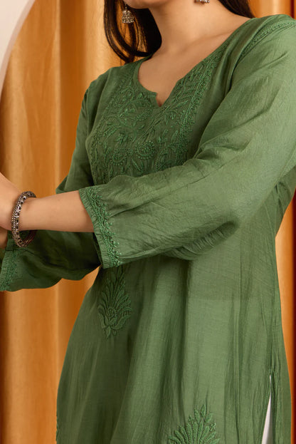 Enigmatic Chikankari Dark Green Kurti