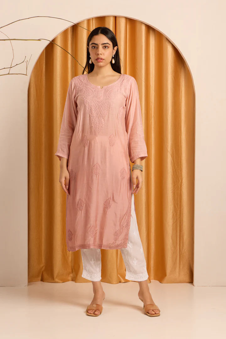 Subtle Pink Nude Chikankari Ombre Kurti
