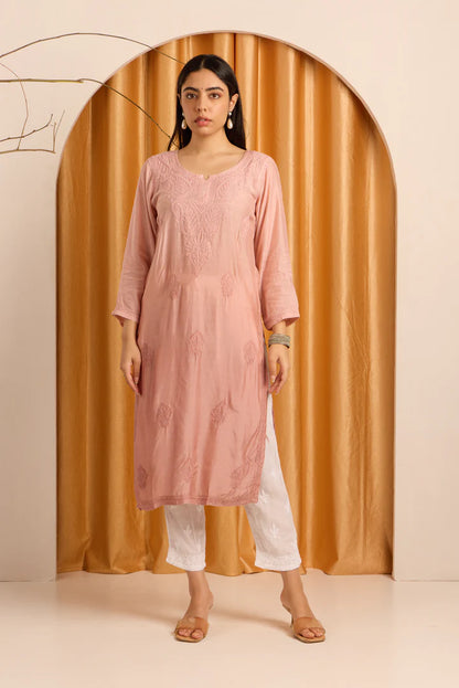 Subtle Pink Nude Chikankari Ombre Kurti