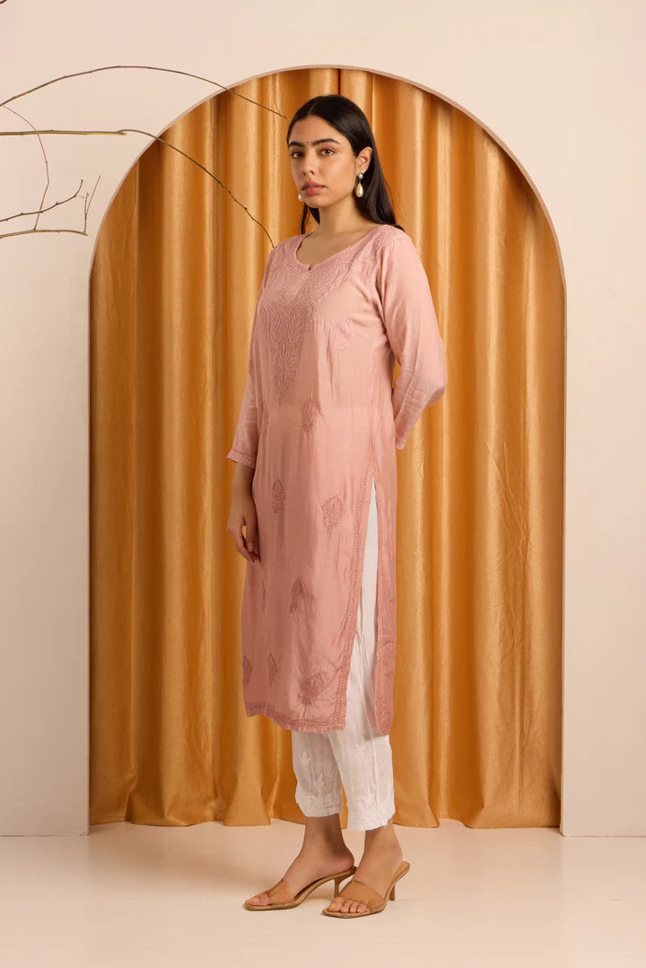 Subtle Pink Nude Chikankari Ombre Kurti