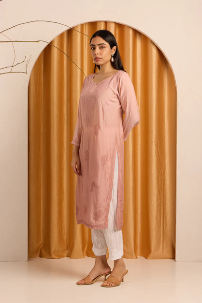 Subtle Pink Nude Chikankari Ombre Kurti