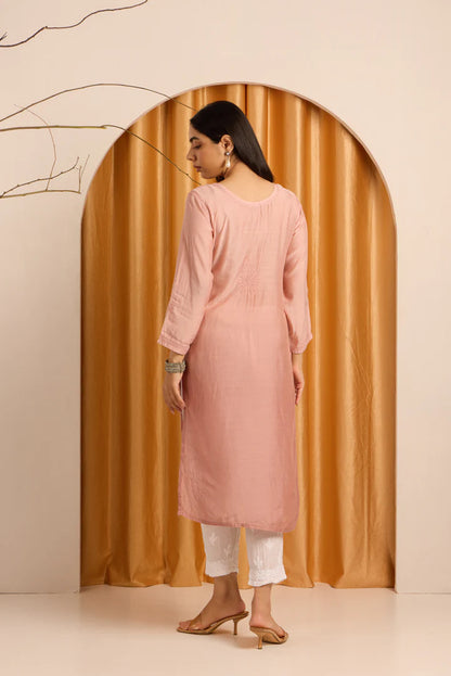 Subtle Pink Nude Chikankari Ombre Kurti