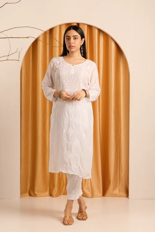 Pure White Chikankari Muslin Kurti
