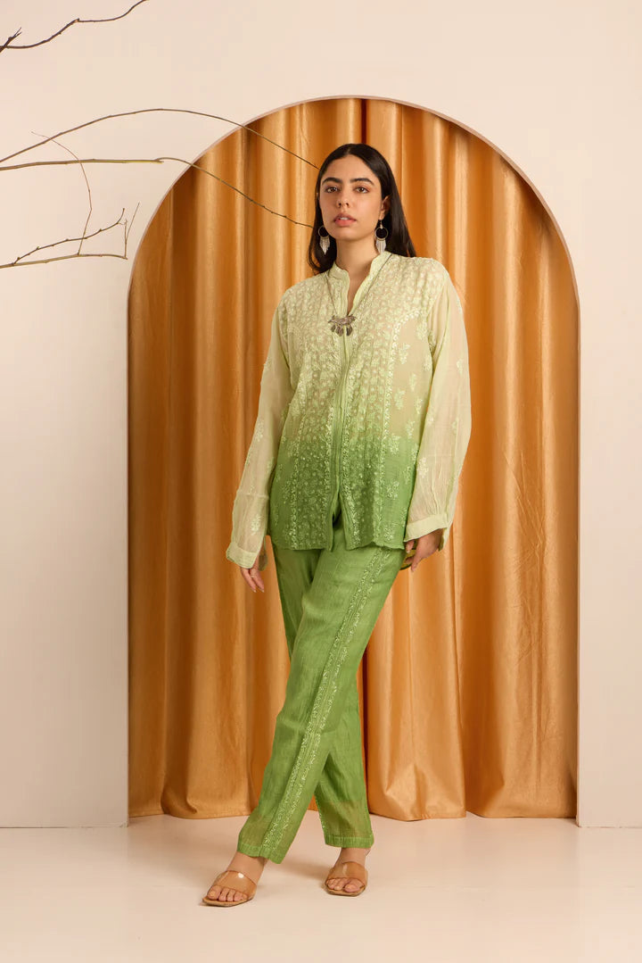 Pastoral Pistachio Green Chikankari Mul Chanderi Ombre Set