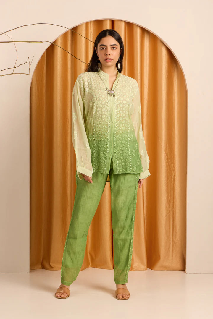 Pastoral Pistachio Green Chikankari Mul Chanderi Ombre Set