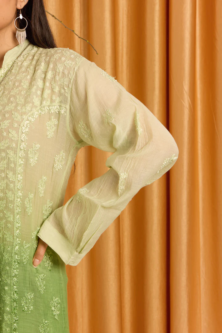 Pastoral Pistachio Green Chikankari Mul Chanderi Ombre Set