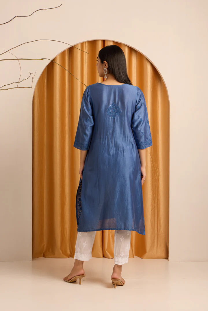 Regal Royal Blue Chikankari Kurti with Mukaish work