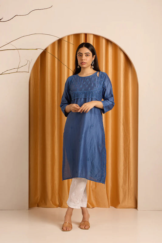 Regal Royal Blue Chikankari Kurti with Mukaish work