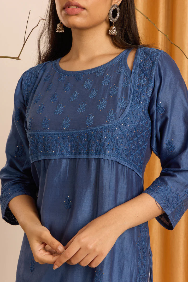 Regal Royal Blue Chikankari Kurti with Mukaish work