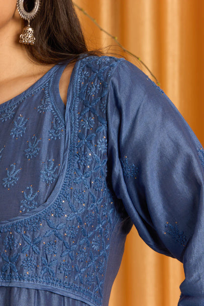 Regal Royal Blue Chikankari Kurti with Mukaish work