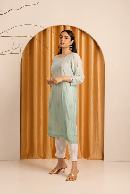 Misty Teal Chikankari Ombre Kurti