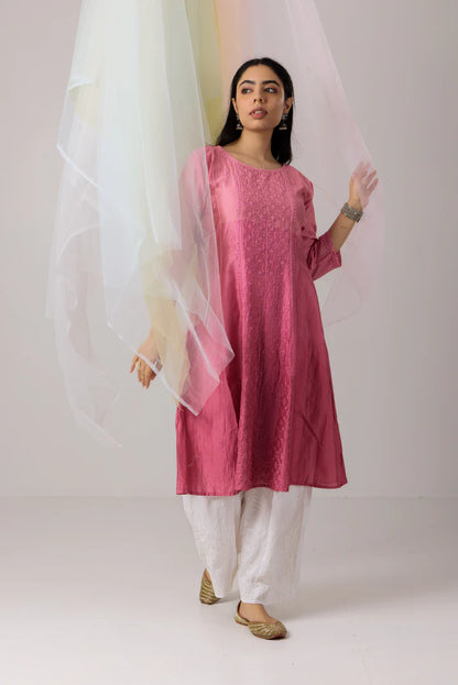 Radiant Bubblegum Pink Chikankari Pure Chanderi Anarkali