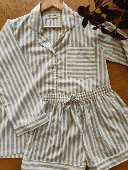 Beige Beauty Stripes Shorts Set (Set of 2)