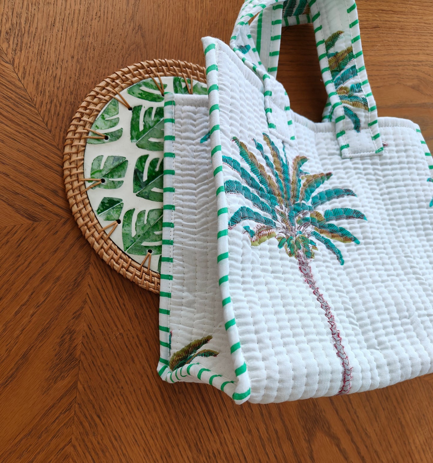 Green Palm Mini Handblock Tote