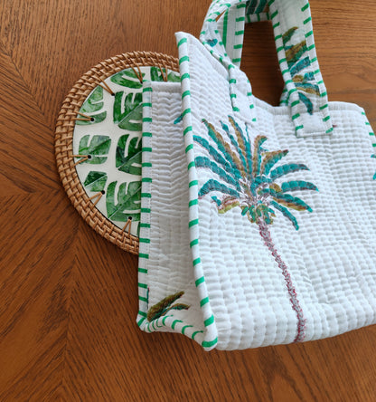 Green Palm Mini Handblock Tote