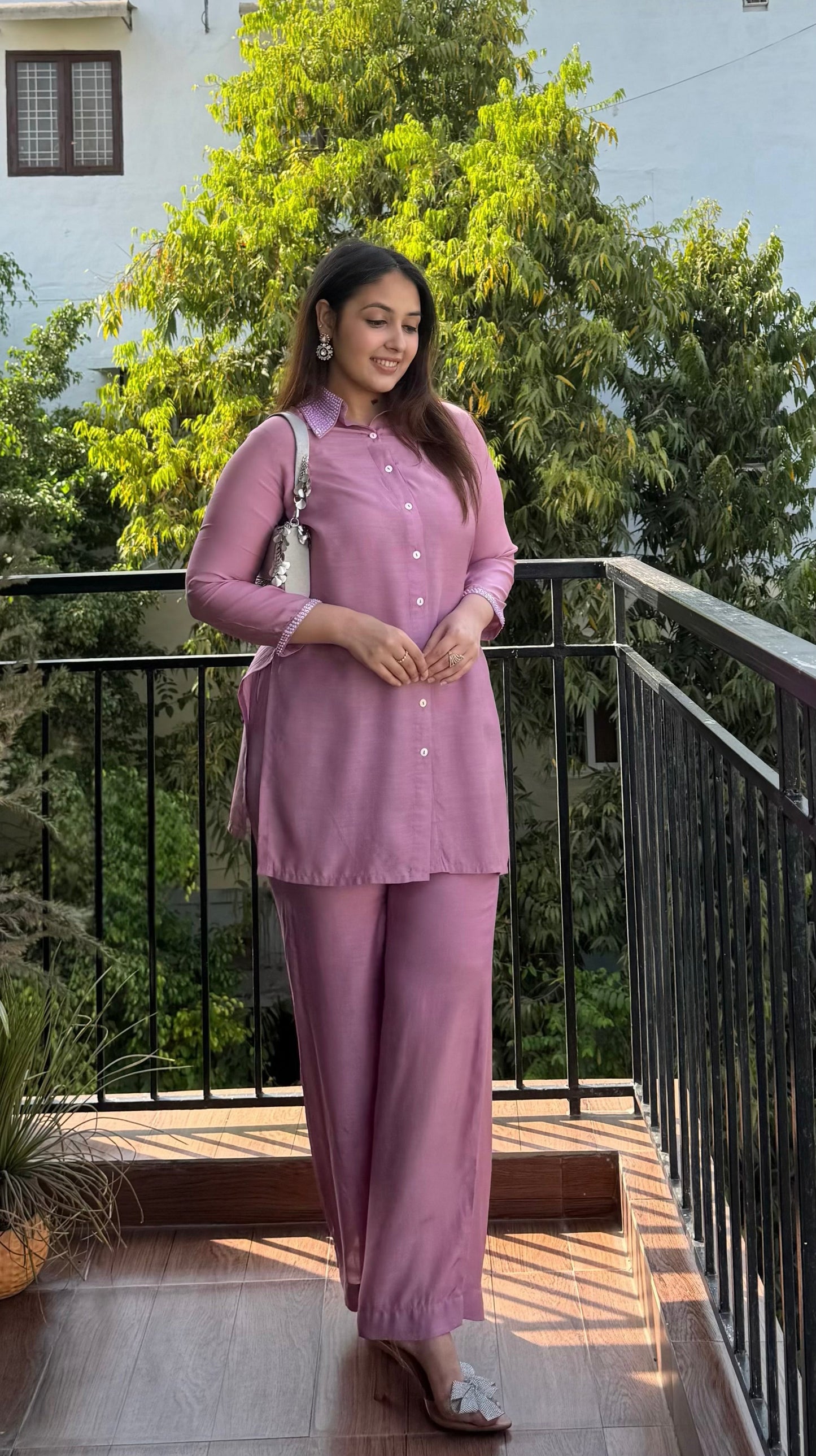 SHREYA SHARMA IN PURPLE SEQUIN COTTON CO-ORD SET
