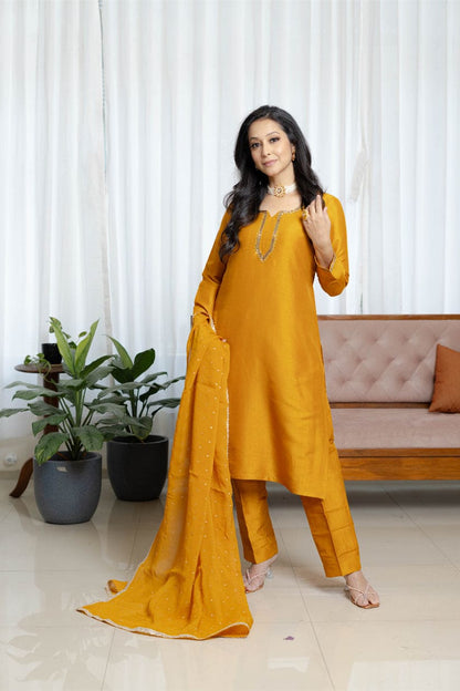 Burnt Mustard Silk Suit set Ensemble