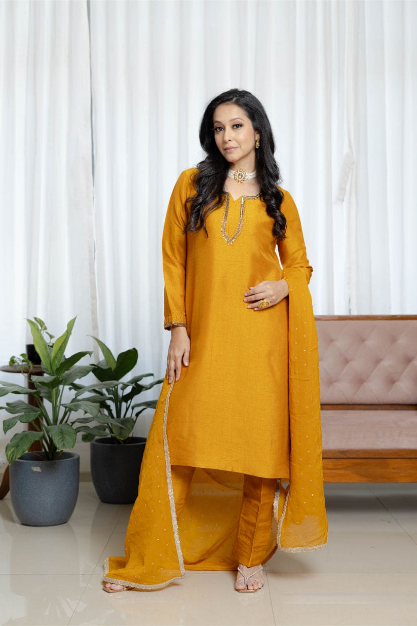 Burnt Mustard Silk Suit set Ensemble