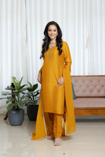 Burnt Mustard Silk Suit set Ensemble