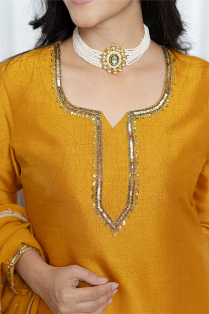 Burnt Mustard Silk Suit set Ensemble