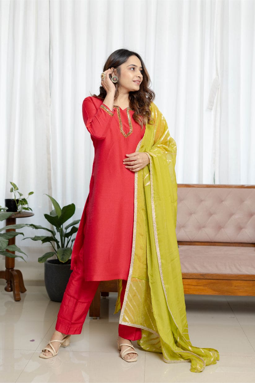 Fuchsia Pink raw Silk Charm Set