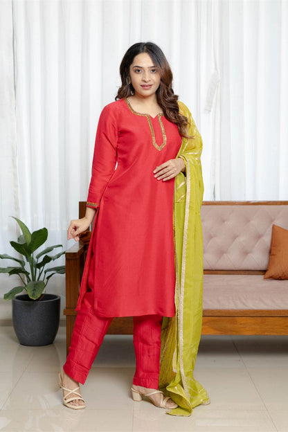 Fuchsia Pink raw Silk Charm Set