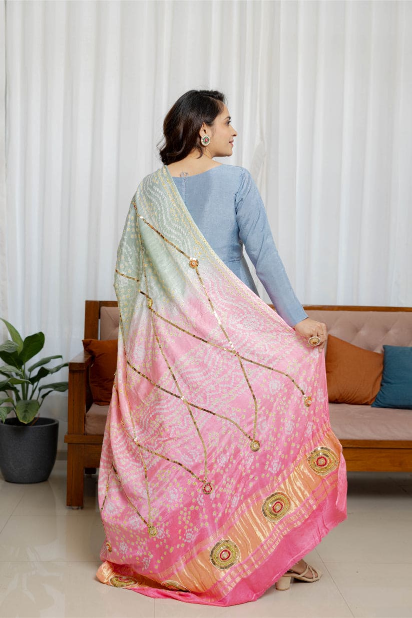 "Noor-E-Bahar" – Grey Anarkali with Bandhani Bliss