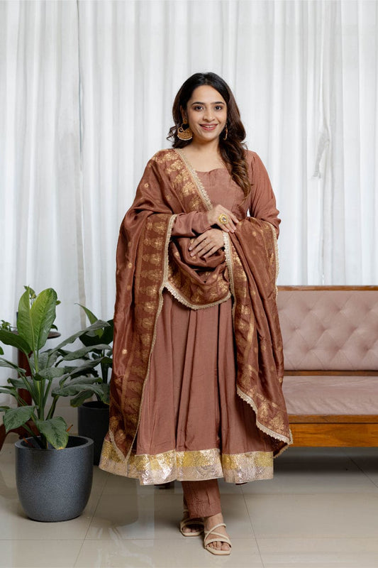 Dusky Brown Anarkali with Brocade Drape