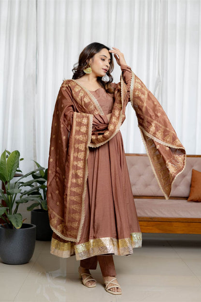 Dusky Brown Anarkali with Brocade Drape