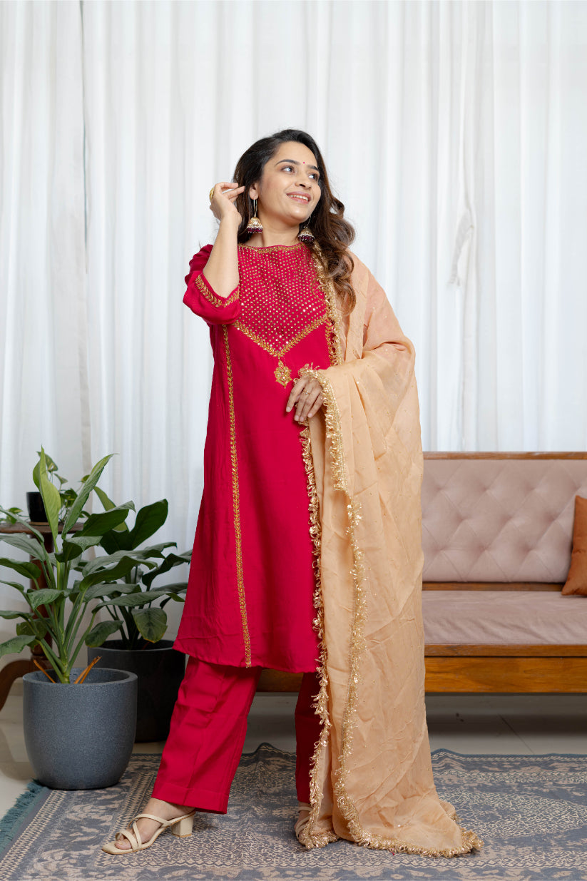 "Riwaayat" - Deep Pink Festive Suit Set