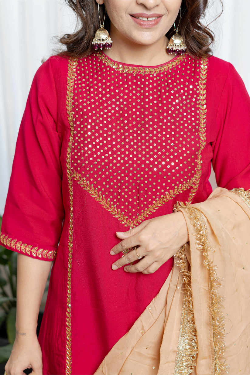 "Riwaayat" - Deep Pink Festive Suit Set