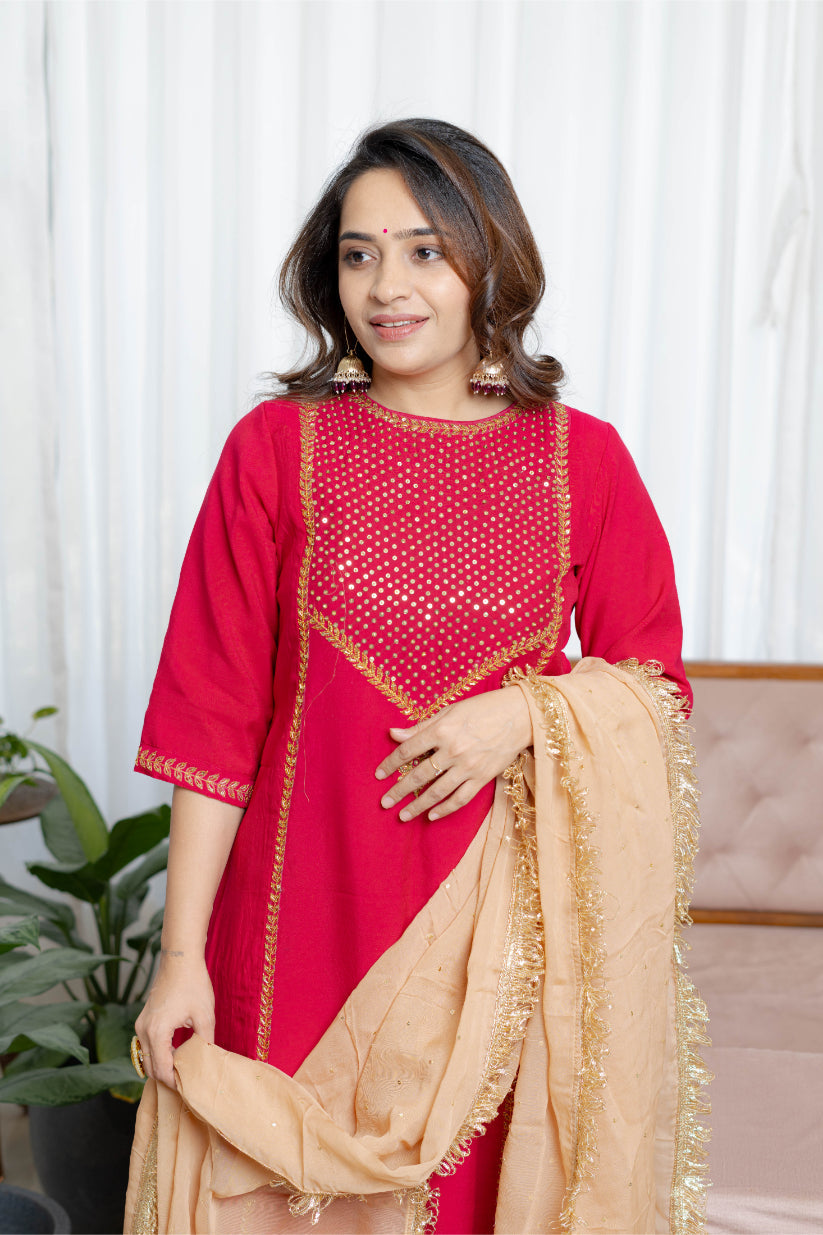"Riwaayat" - Deep Pink Festive Suit Set