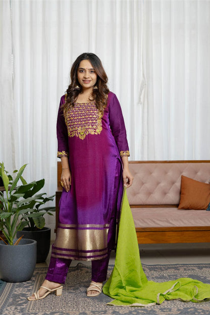 Purple Ombré Gajji Silk Suit Set