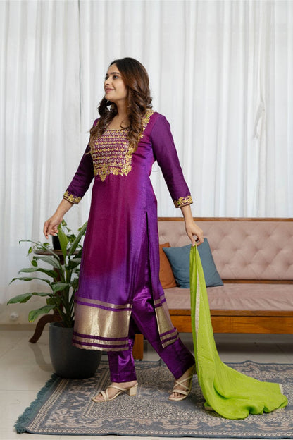 Purple Ombré Gajji Silk Suit Set
