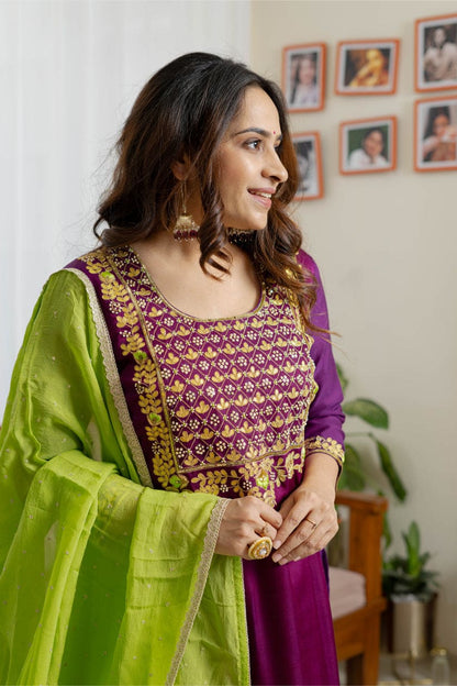 Purple Ombré Gajji Silk Suit Set