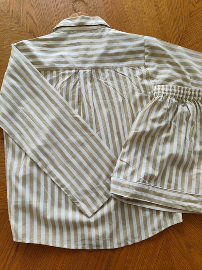 Beige Beauty Stripes Shorts Set (Set of 2)