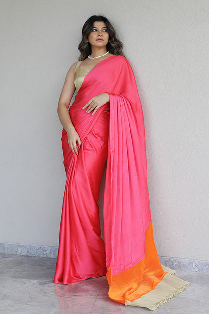 Pink with Pleated Orange and Gold