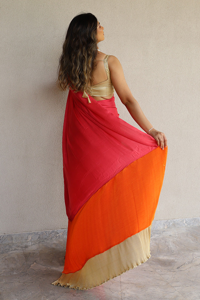 Pink with Pleated Orange and Gold