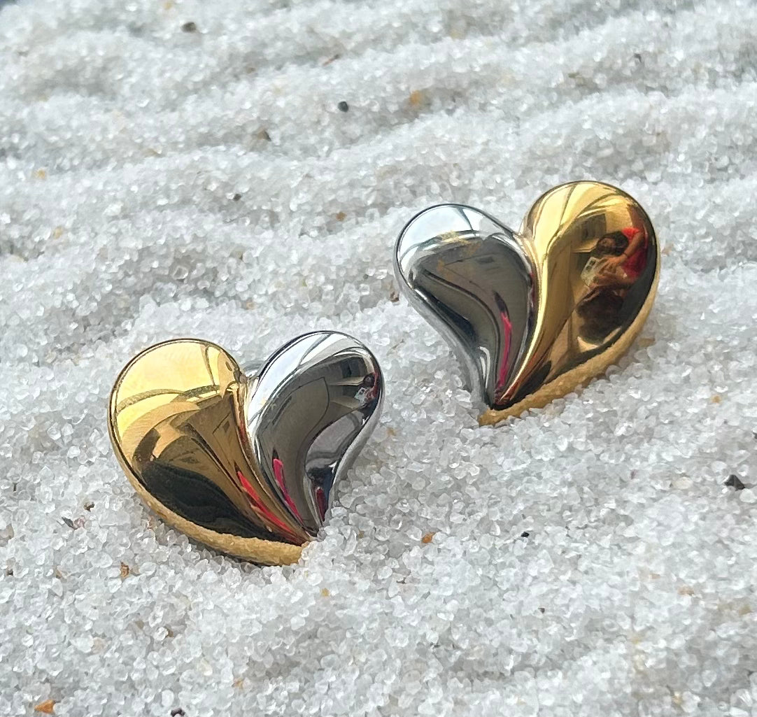 Silver Gold Heart Earrings