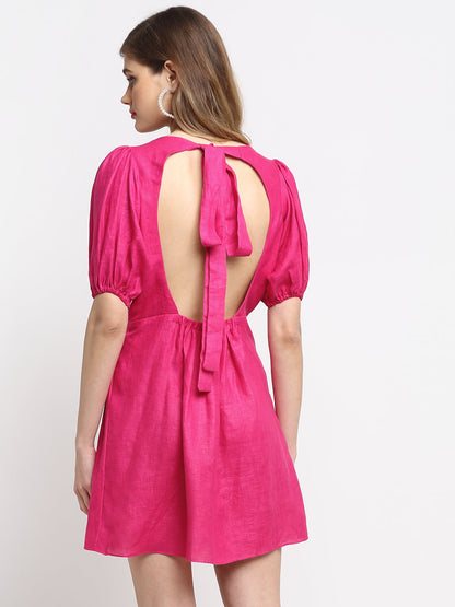 Pink Tie-Up Hemp Dress